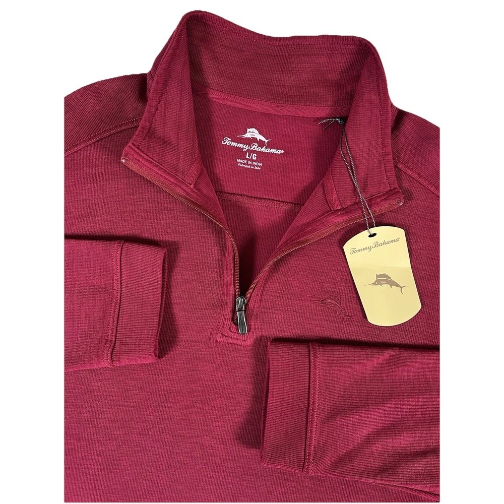 Tommy Bahama Rhumba‎ Red Cotton Quarter-Zip Pullover Sweater Men's Sz L NWT